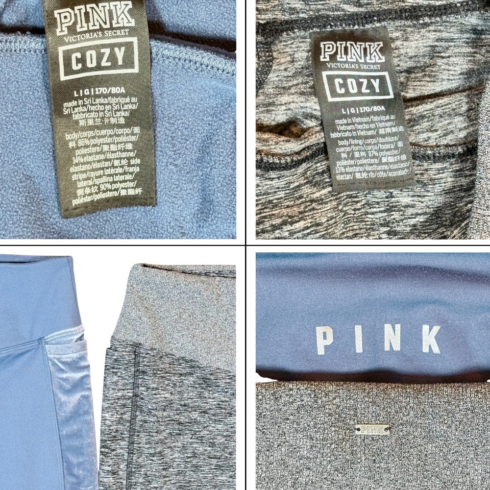 Lot 2 PINK Victoria's Secret Cozy High Waist Leggings Velvet Blue Gray Pockets L - Picture 3 of 7